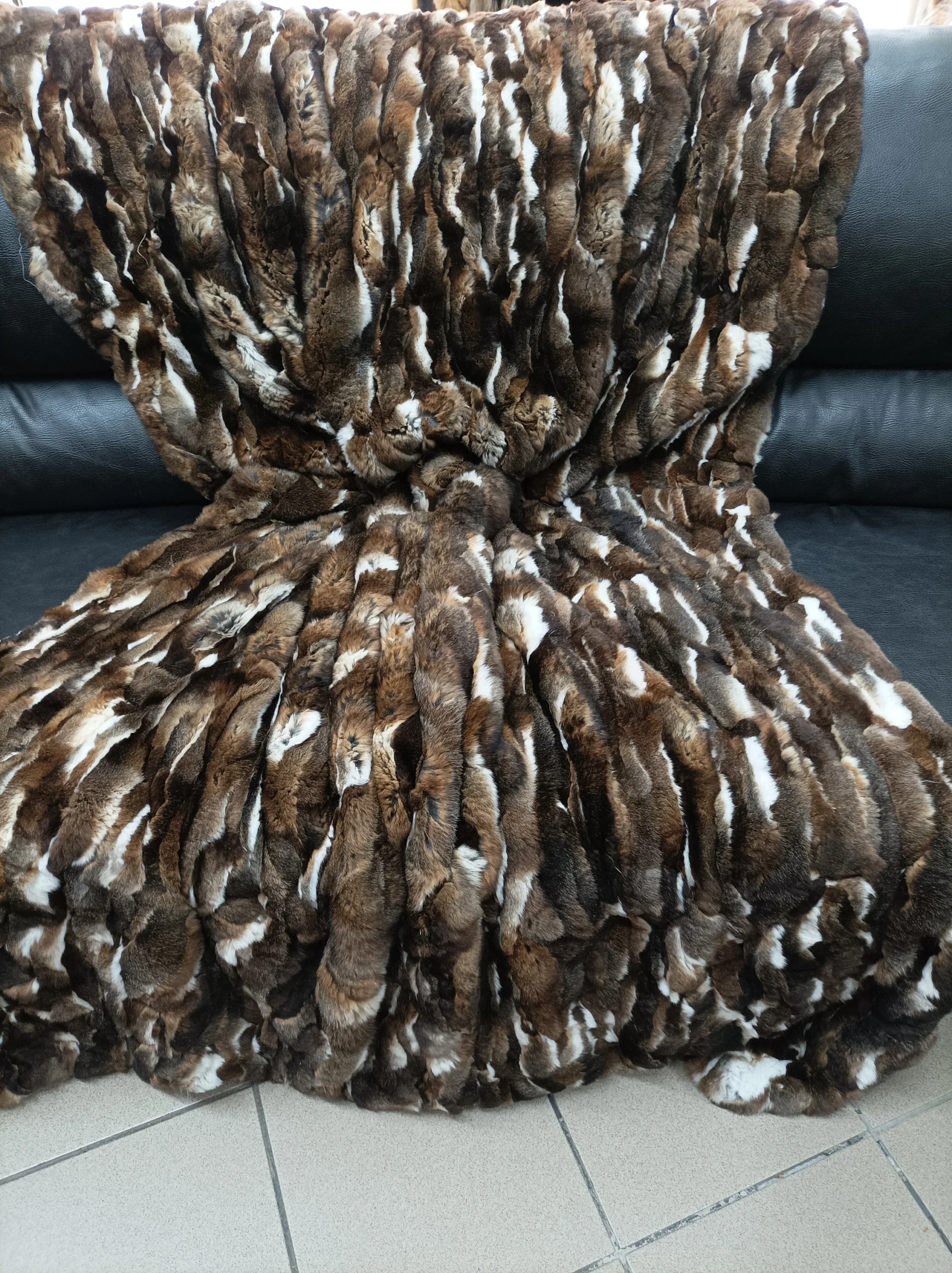 Real Orilak-Rex rabbit fur blanket throw, natural brown color, Home warmer - Image 8