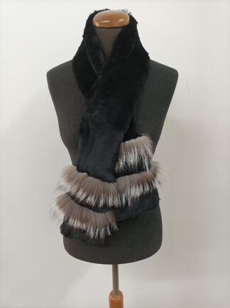 Rabbit and Silver Fox Fur Scarf: Black Winter Accessory
