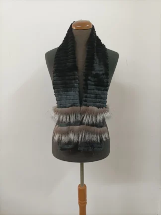 Fur scarves,Fur rabbit and silver fox scarf, black and silver color, fur scarf men's women's unisex, winter warm accessories.
