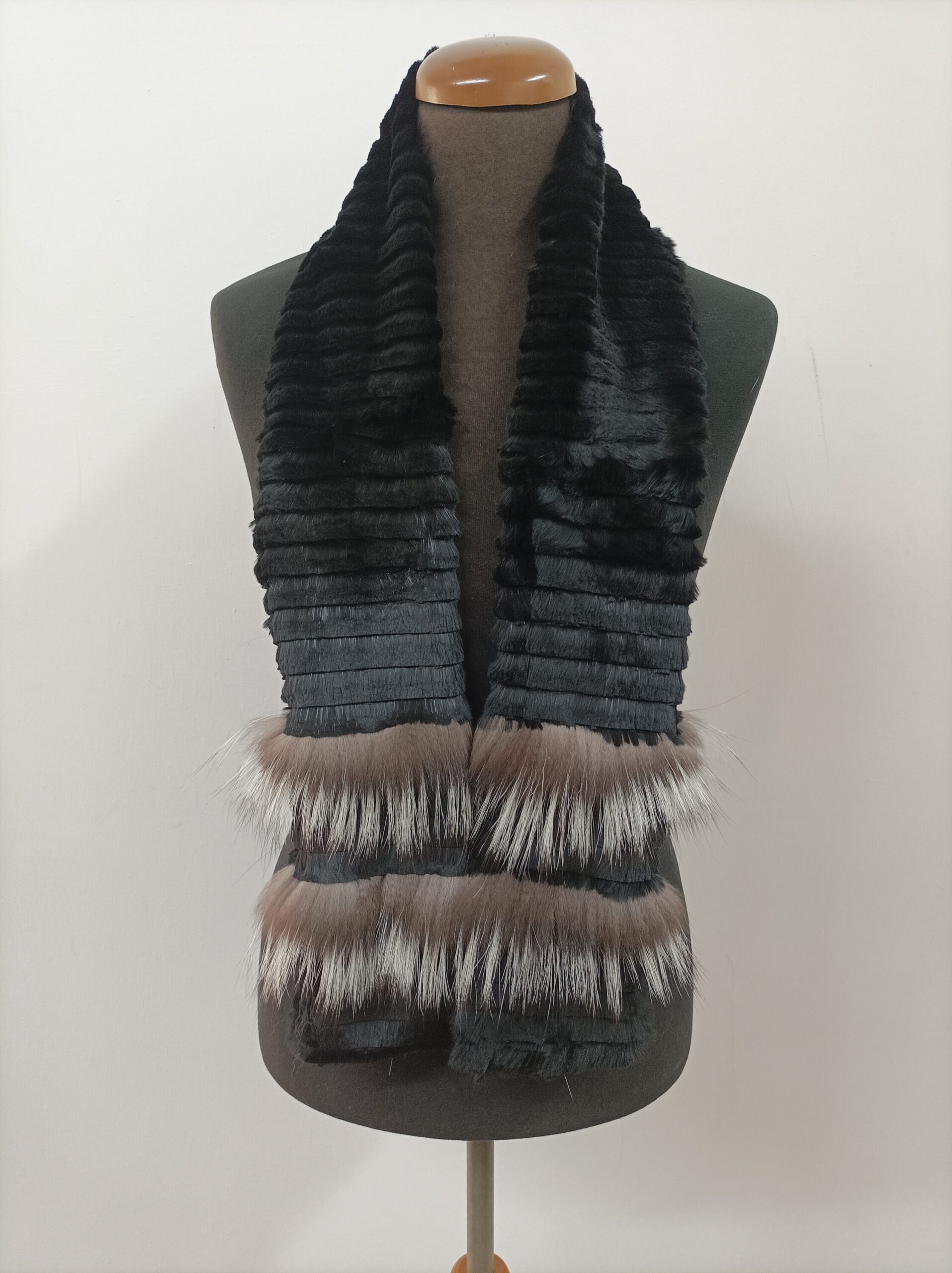 Fur scarves,Fur rabbit and silver fox scarf, black and silver color, fur scarf men's women's unisex, winter warm accessories. - Image 4