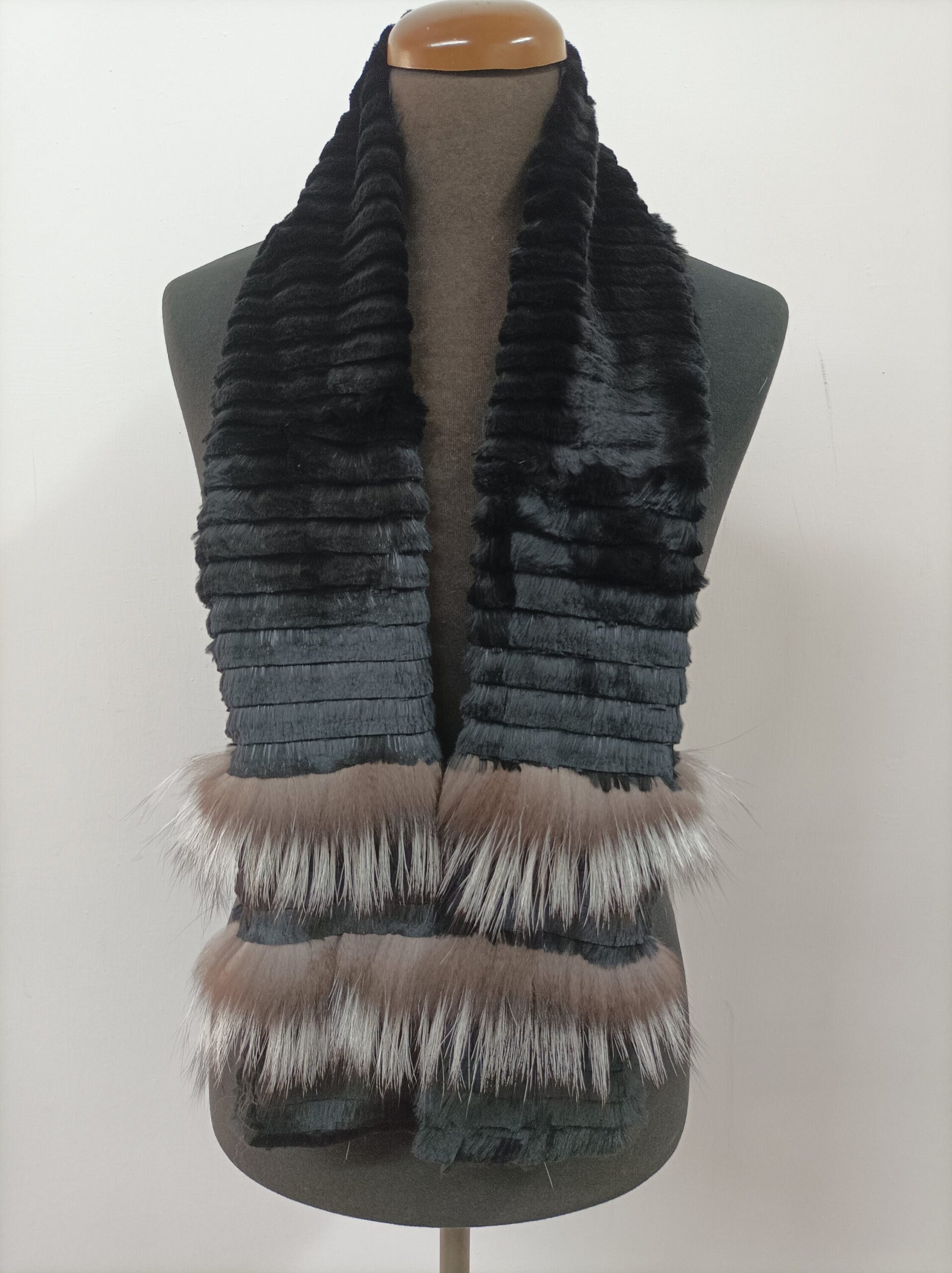 Fur scarves,Fur rabbit and silver fox scarf, black and silver color, fur scarf men's women's unisex, winter warm accessories. - Image 5