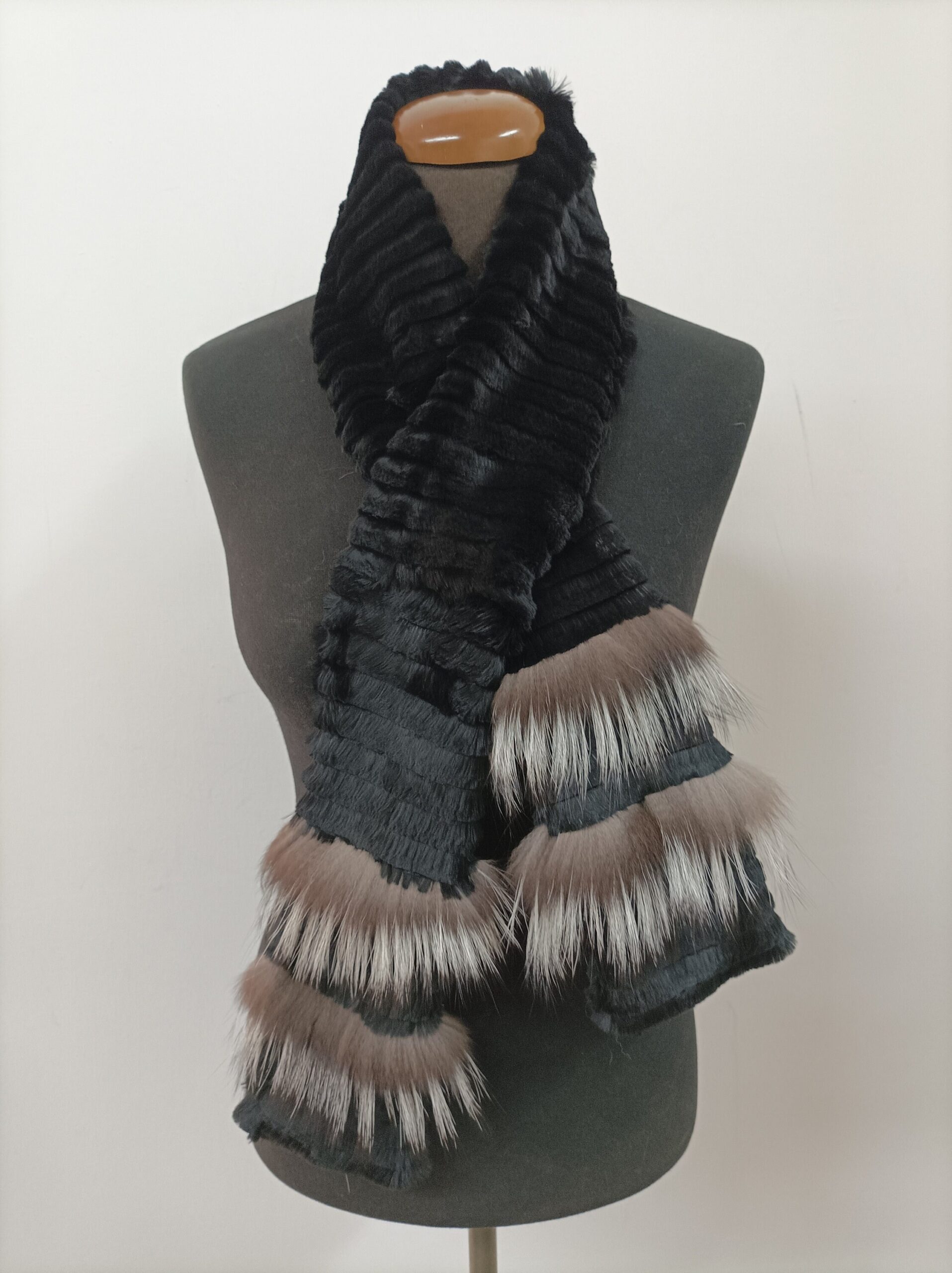 Fur scarves,Fur rabbit and silver fox scarf, black and silver color, fur scarf men's women's unisex, winter warm accessories. - Image 6