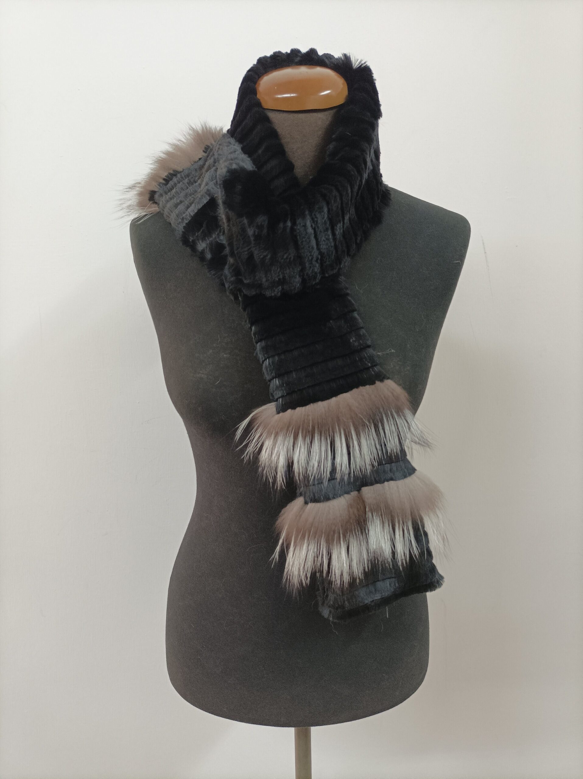 Fur scarves,Fur rabbit and silver fox scarf, black and silver color, fur scarf men's women's unisex, winter warm accessories. - Image 7