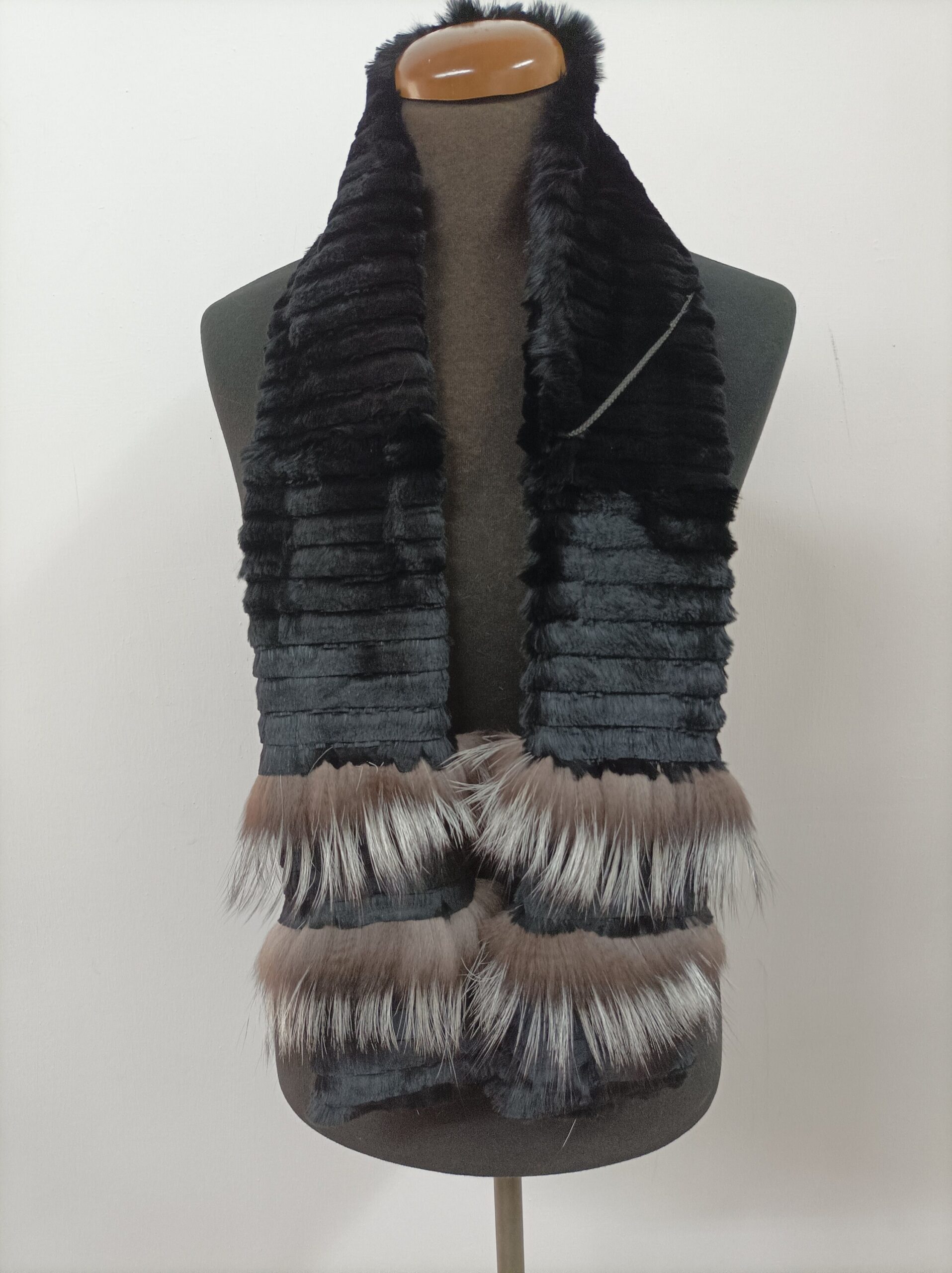 Fur scarves,Fur rabbit and silver fox scarf, black and silver color, fur scarf men's women's unisex, winter warm accessories. - Image 2