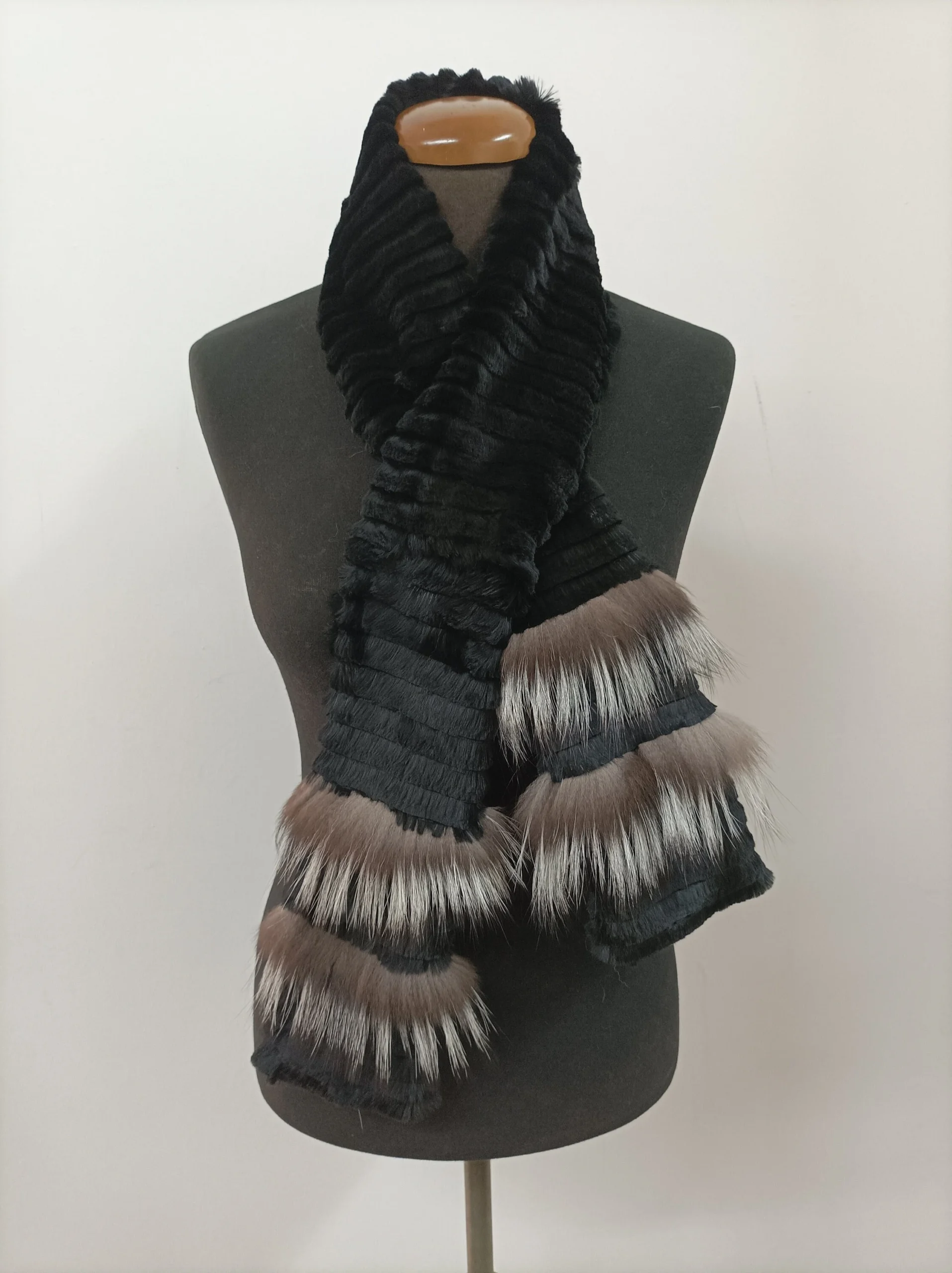 Fur scarves,Fur rabbit and silver fox scarf, black and silver color, fur scarf men's women's unisex, winter warm accessories. - Image 3