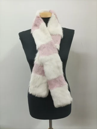 Rabbit Fur Scarf: Pink and White Winter Accessory