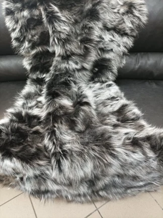 Real Fox Fur Blanket Throw: Silver Black Home Warmer