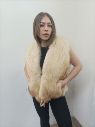 Fox fur vest , gold color , full skin pelt fluffy and warm winter garment womans gift