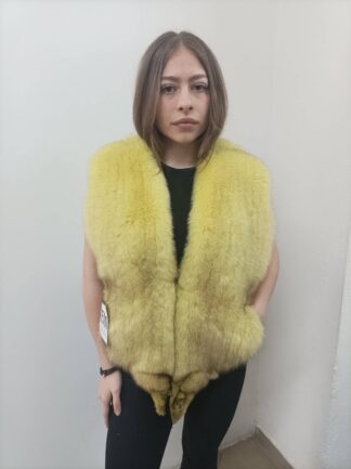 Fox Fur Vest: Yellow Fluffy Winter Garment, Size M