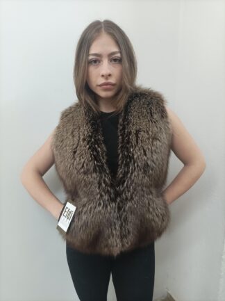 Brown Fox Fur Vest: Fluffy Winter Garment, Size XS