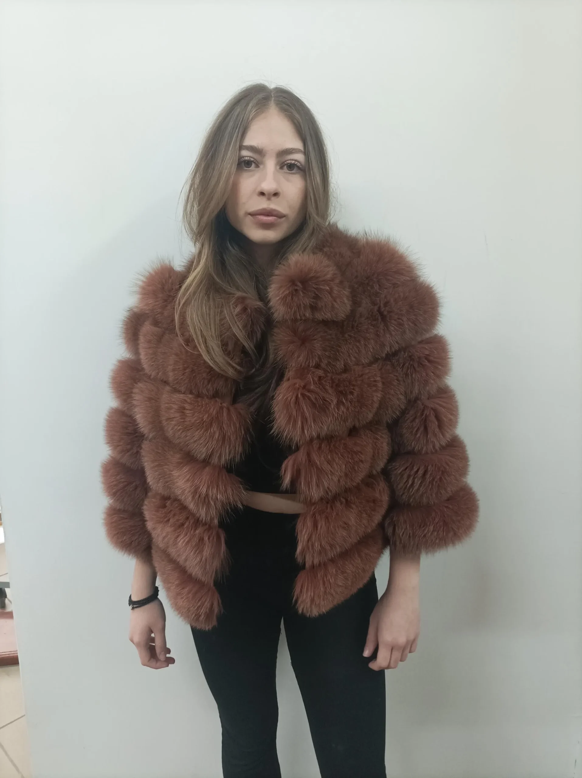 Fur fox jacket , full skin pelt with natural fur fox and leather, womans winter coat - Image 6