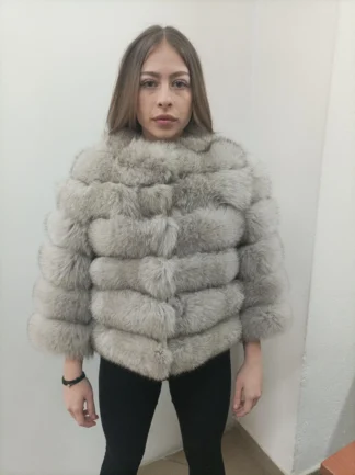 Fur fox jacket , full skin pelt with  natural fur fox and leather, womans winter coat