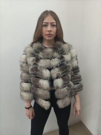 Fur fox jacket , full skin pelt with  natural fur fox and leather, womans winter coat