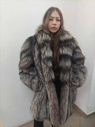 Silver Fox Fur Coat - Natural Winter Woman's Coat - XL