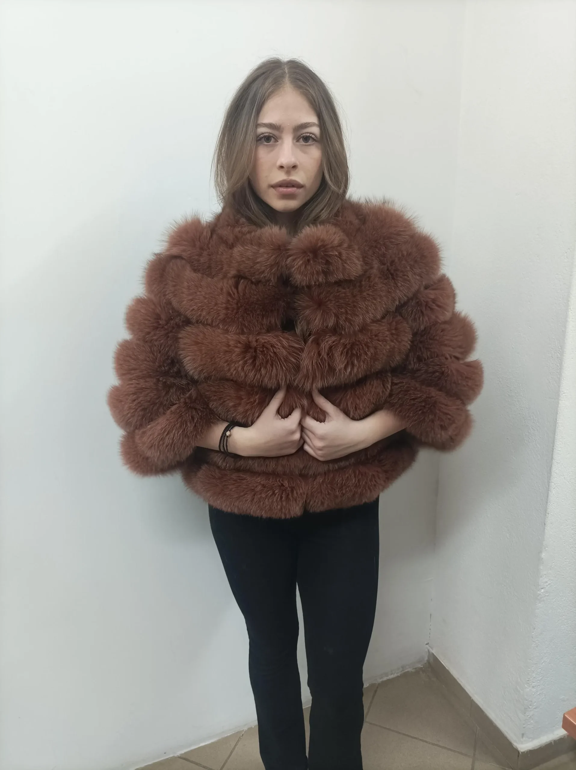 Fur fox jacket , full skin pelt with natural fur fox and leather, womans winter coat - Image 7