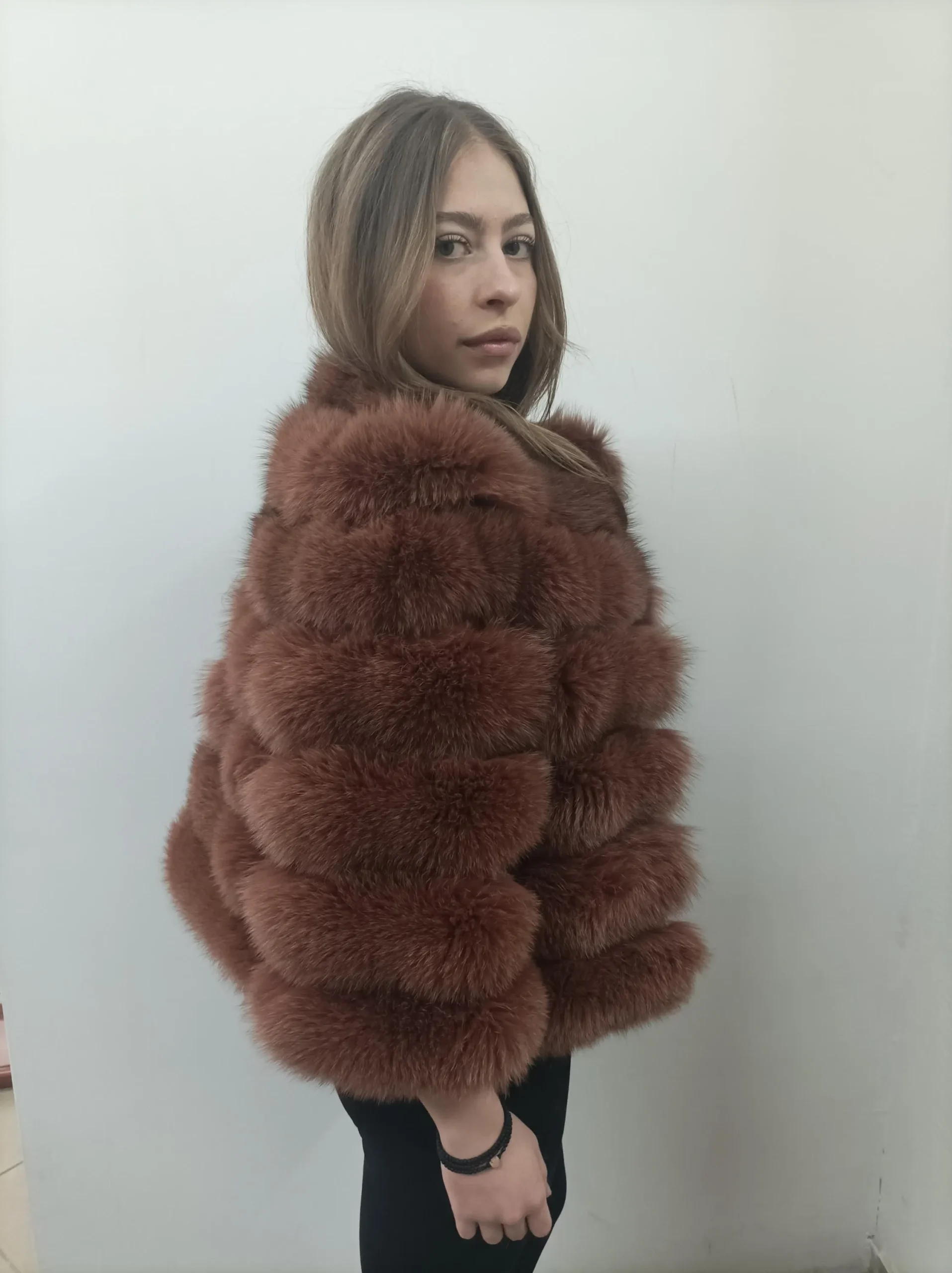 Fur fox jacket , full skin pelt with natural fur fox and leather, womans winter coat - Image 8