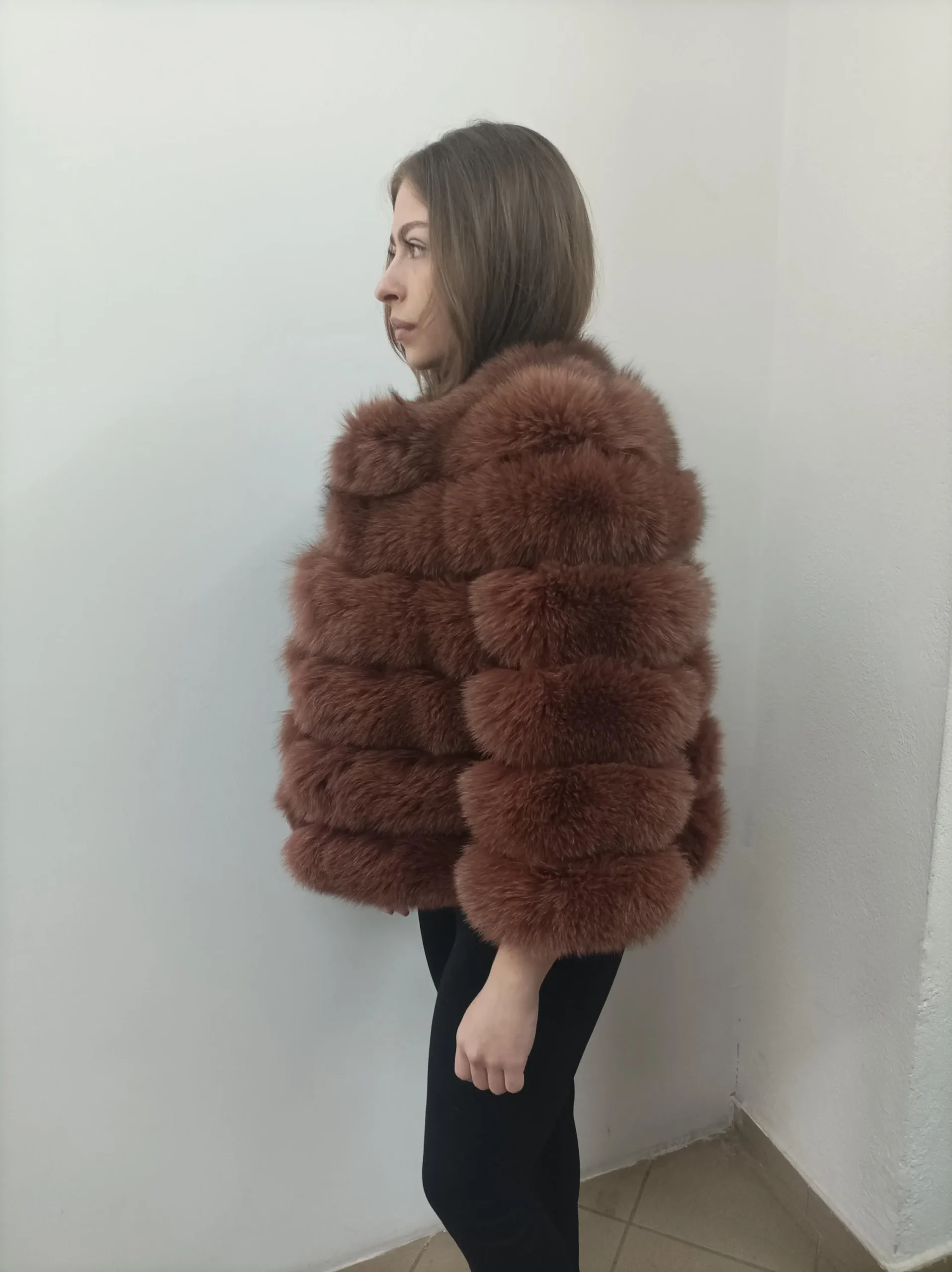 Fur fox jacket , full skin pelt with natural fur fox and leather, womans winter coat - Image 9