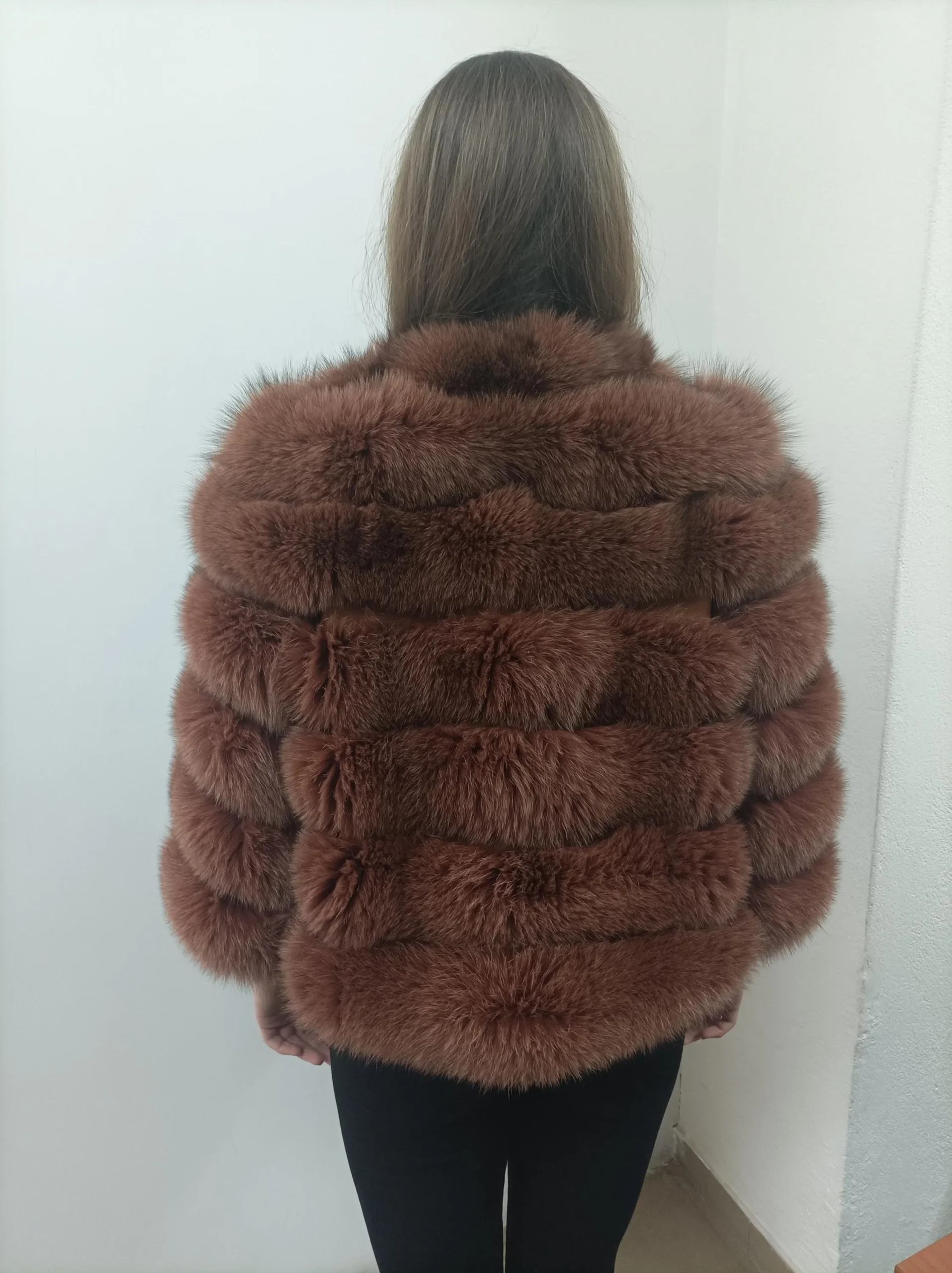 Fur fox jacket , full skin pelt with natural fur fox and leather, womans winter coat - Image 10
